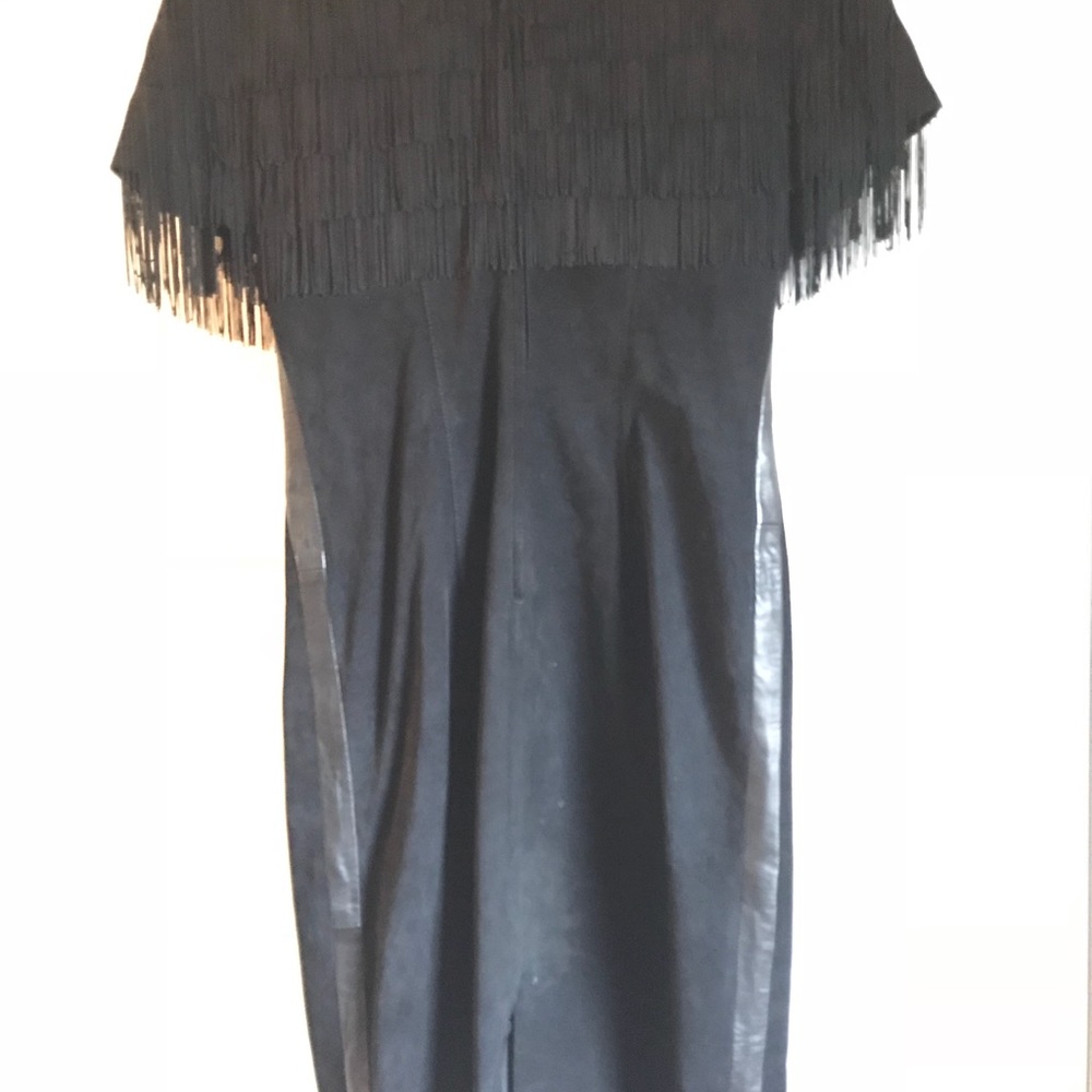 Suede dress leather trim